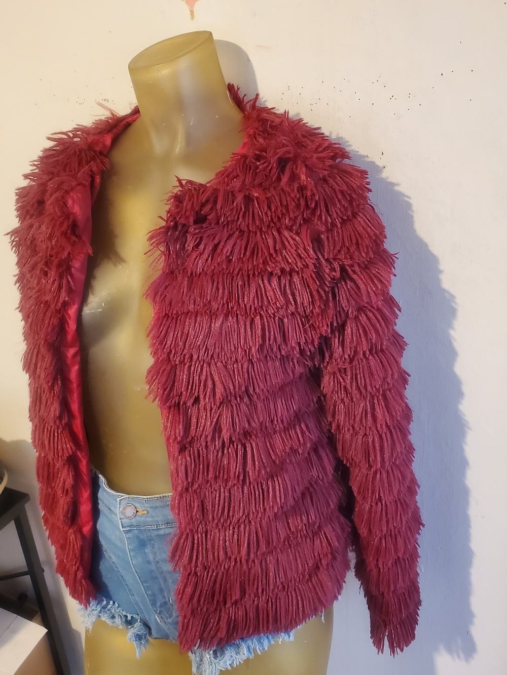 Women's Pink Textured Fringe Jacket